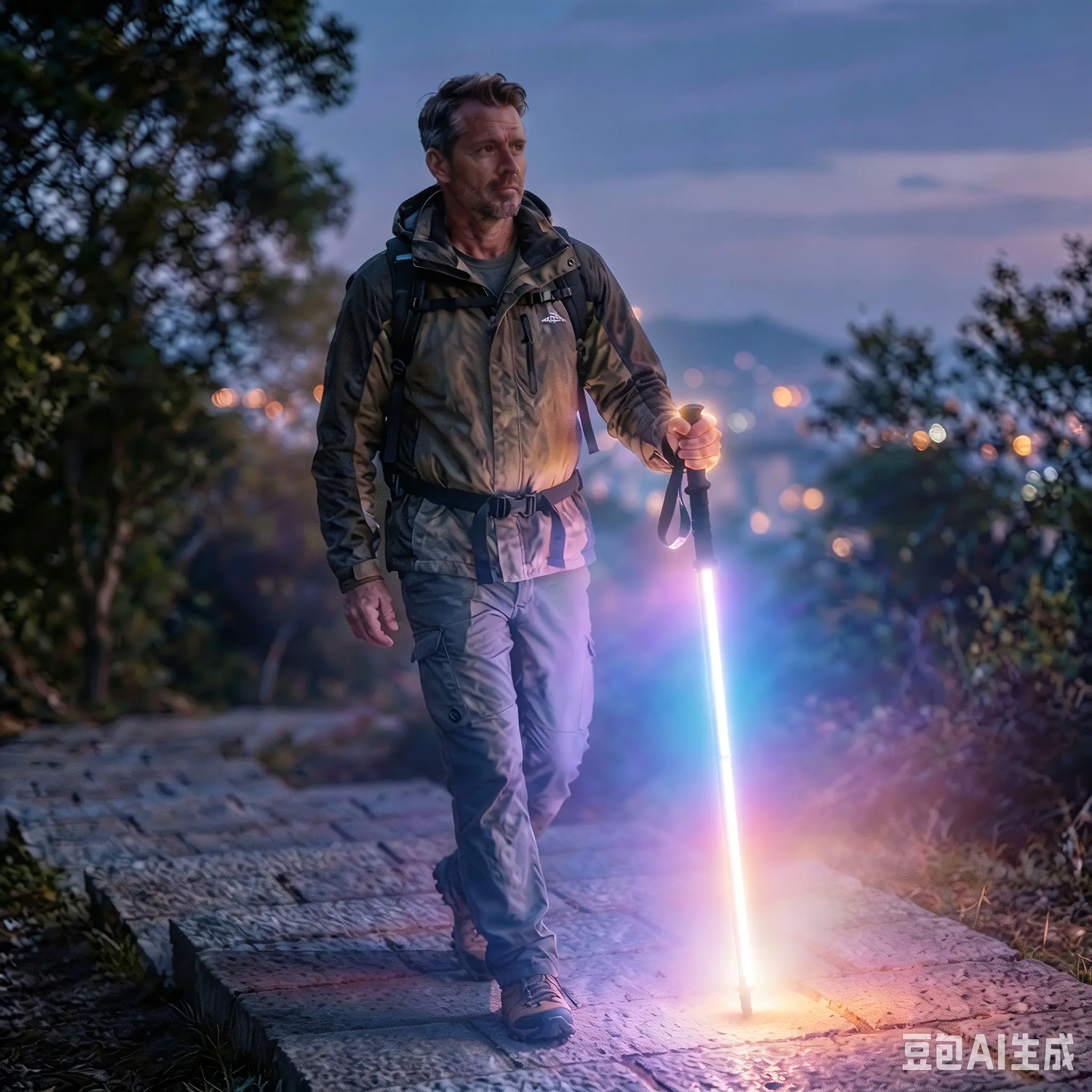 Laser Saber Style Trekking Poles - Built-in LED Light Strip Hiking Sticks, Photo Ready for Night Hiking Camping Emergency Safety TikTok Shots Travel Accessories,Father's Day Gifts / Gifts for Him,Emergency Use,camping essentials, Mens Gifts, Led Headlamp