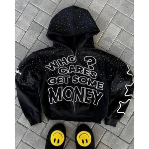 2025 European and American street style dark letter printed hoodie Menswear Sweatshirts