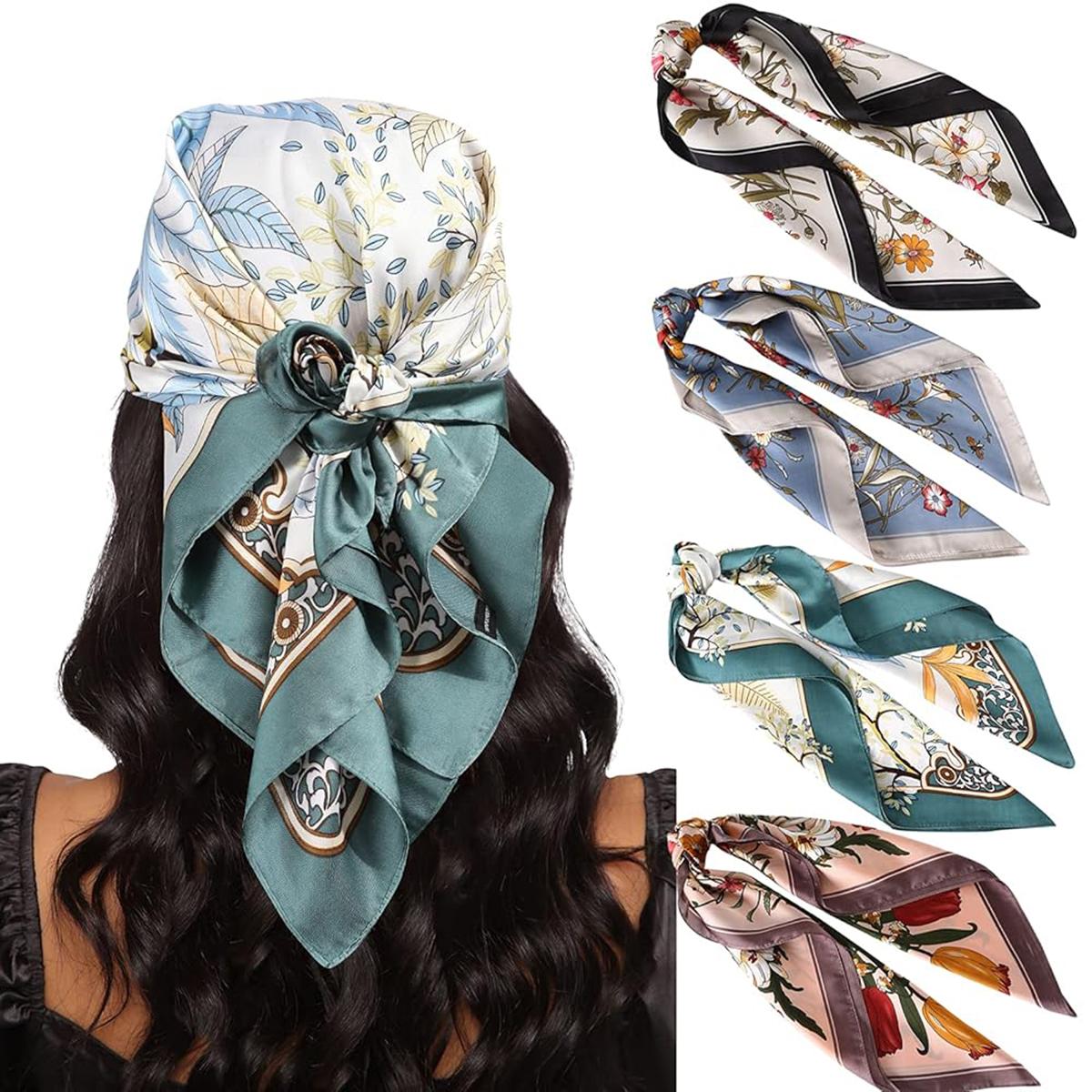 AWAYTR 4PCS/Set 27.5" Square Silk-Like Head Scarf Neck Scarves for Women Hair Kerchief Bandanas Headbands Head Wraps TikTokShopBlackFriday AWAYTR 4PCS/Set 27.5" Square Silk-Like Head Scarf Neck Scarves for Women Hair Kerchief Bandanas Headbands Head Wraps TikTokShopBlackFriday