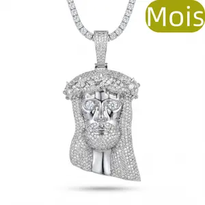 ①①GRA Certified Moissan Jesus Pendant Necklace - Solid metal Base VVS1 D Color Iced Out Tennis Chain Hip Hop Jewelry for Men