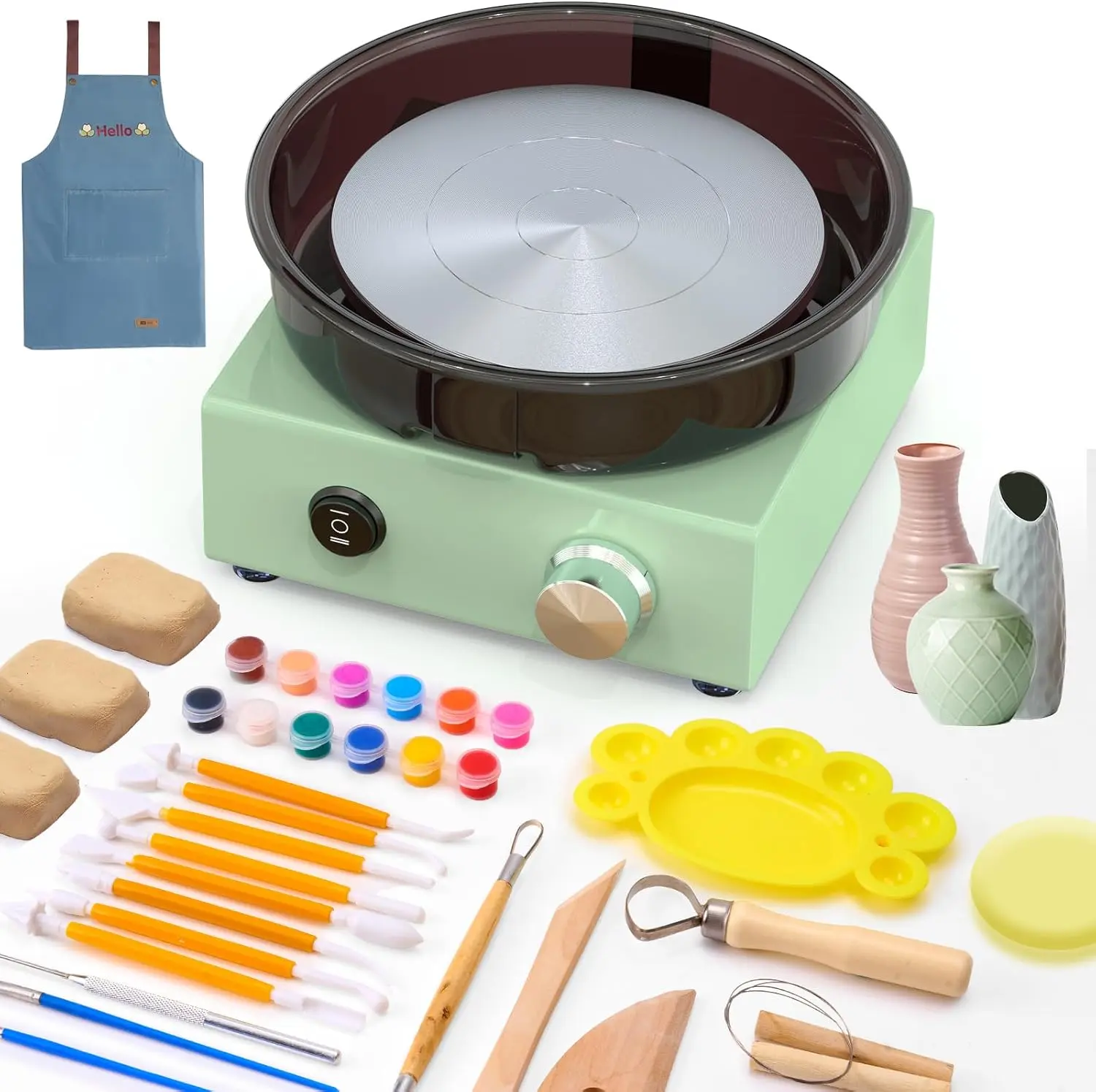 Mini Pottery Wheel Kit - 6" Turntable Two-Way Rotation Clay Wheel, Metal Frame, Removable Splash Tray, 18PCS Sculpting Tools, Pottery DIY Machine for Kids and Beginners, DealsForYouDays
