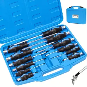 12pcs Magnetic Screwdriver Set, Heavy Duty Screwdriver Set Go-Thru Steel Blades, Professional Level Handle With Two Types Of Screwdrivers In Case, Includes Phillips/Flat