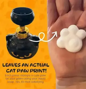 Wholesale 3D Black cat paw design, Foam Soap Dispenser press to create adorable paw-shaped foam; 300ml refillable hand soap pump bottle, ideal for kids & cat lovers. A kawaii, aesthetic bathroom accessory & practical home decor