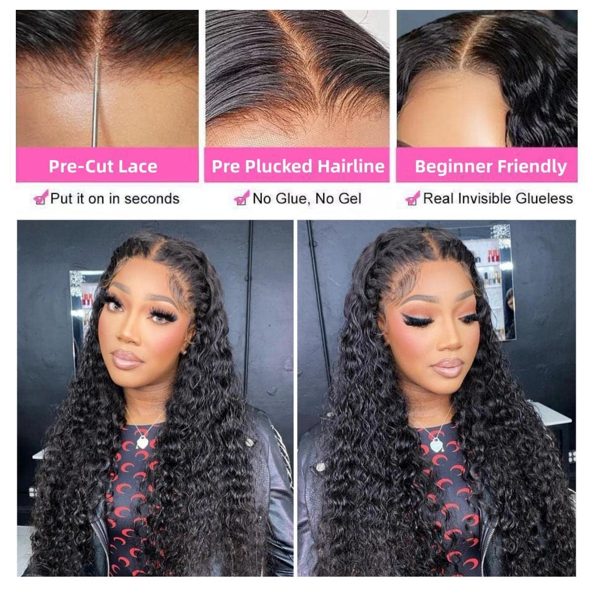 Glueless Wigs Human Hair Pre Plucked Pre Cut 6x4 5x5 Hd Lace Closure Wear and Go Deep Wave Curly 13x4 13x6 Lace Front Wigs for Black Women Wet and Wavy Natural Hairline