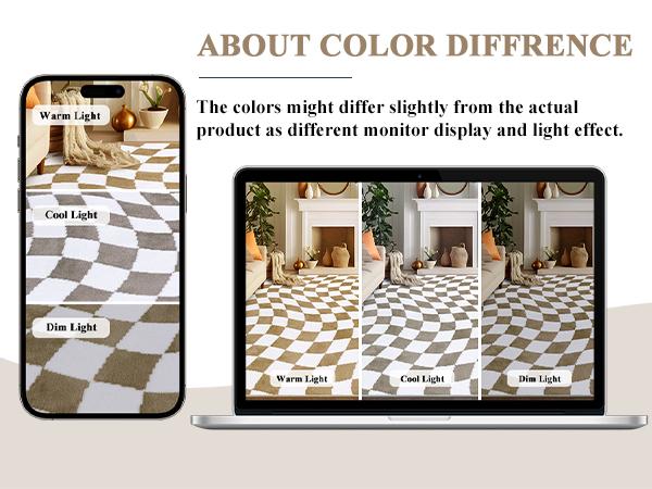 LOKHOM 8x10 Large Washable Checkered Area Rug, Non-Slip Soft Living Room Rug with Rubber Backing, Low Pile Rug Floor Carpet for Dinning Room, Bedroom