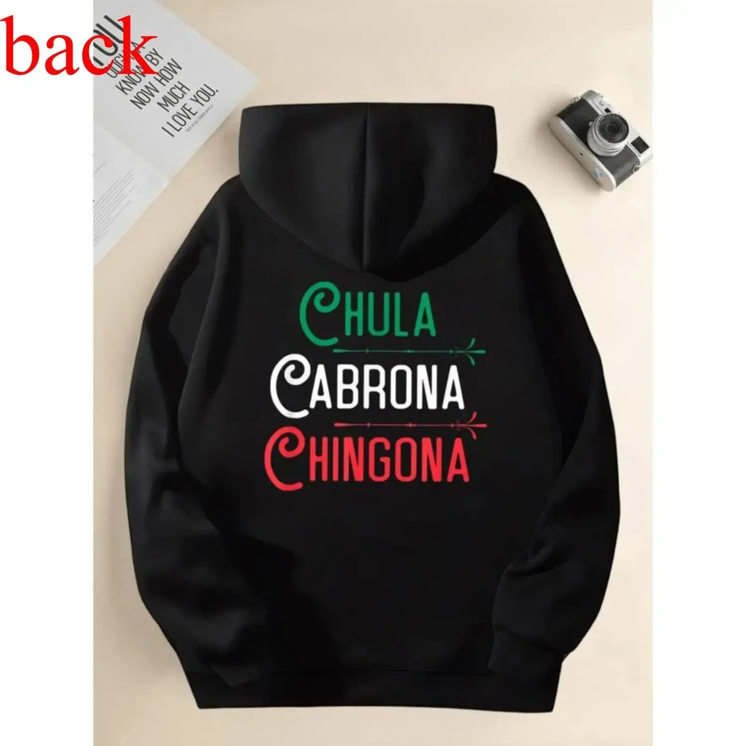 Womens Mexican Chola Chingona Long Sleeve Hooded Graphic Print Streetwear Baddie Aesthetic Aztec Latino Cultural Apparel Womens Hoodies Sweatshirt