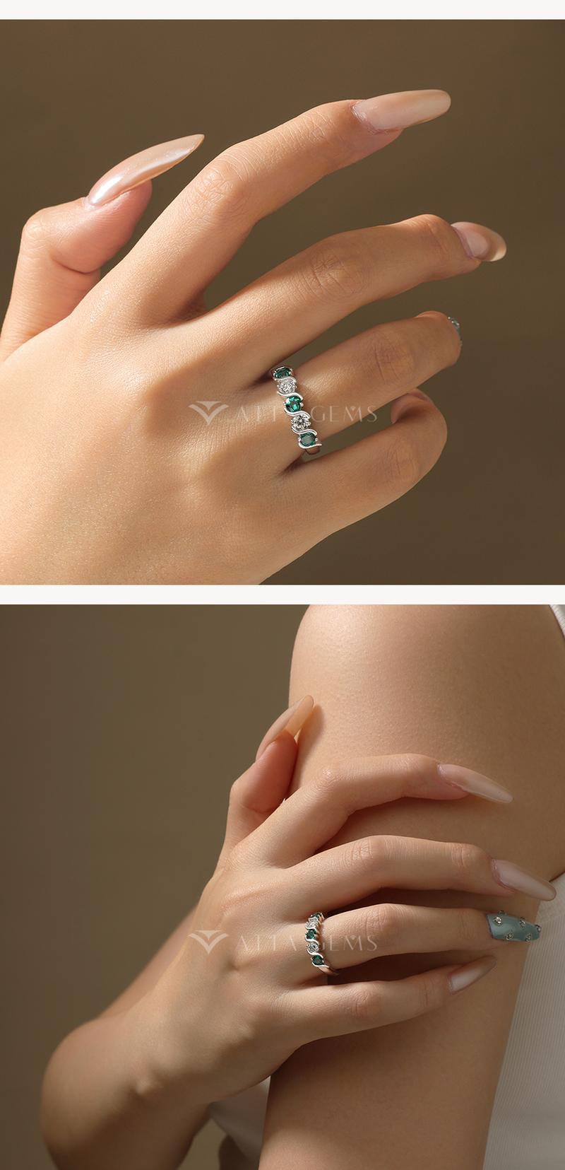 ATTAGEMS Round Brilliant Cut D Color VVS1 S925 Sterling Silver Lab-Created Moissanite& Green Stone Exquisite Jewelry Ring Wedding Engagements Gift  R322