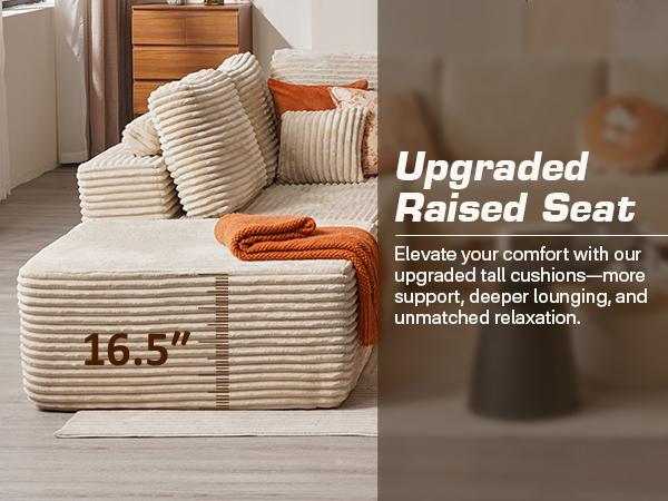 【4 Packages Shipping】Ovios 135" Sectional Cloud Couch for Living Room, Modular Floor Sofa with Plush Corduroy, No Assembly Required, Big Comfy Couches Set with Fluffy Memory Foam, Stupendous U Shaped Sofas with Chaise Furniture Lounge