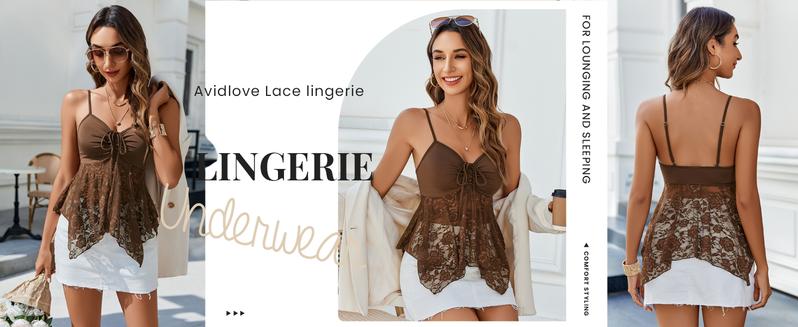 Avidlove Lace Bralette Crop Top for Women Y2k Cami Tank Top with Adjustable Spaghetti Straps & Elastic Mesh Lace Comfortable Casual Lingerie Bustier