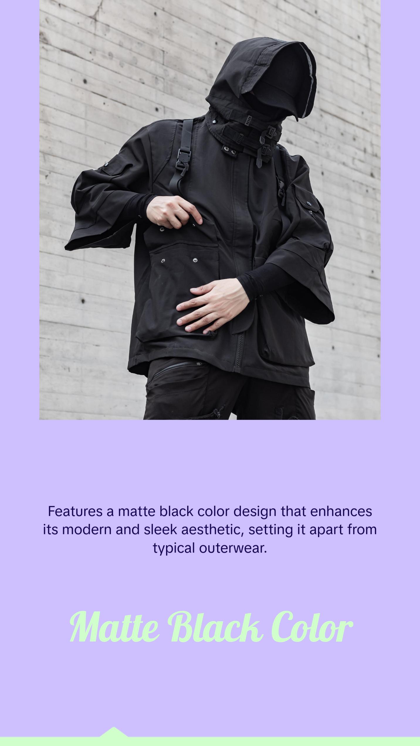 Ibj169 Niepce Black Techwear Fashion Short Sleeves Jacket with Hoodie