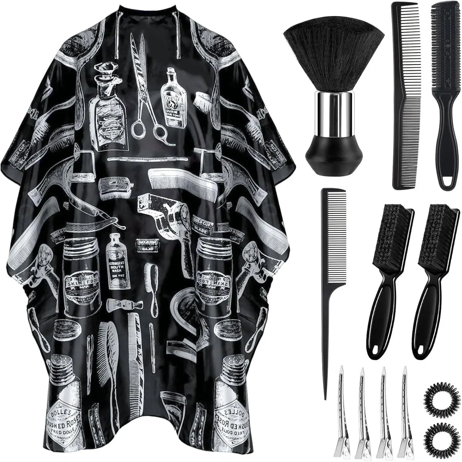 Barber Cape 13Pcs with Neck Duster Brush Adjustable, Extra Long Hair Cutting Cape 63" x 55" Profesional Barber Accessories for Men/Adults/Barber/Salon/Clients/Home/Women