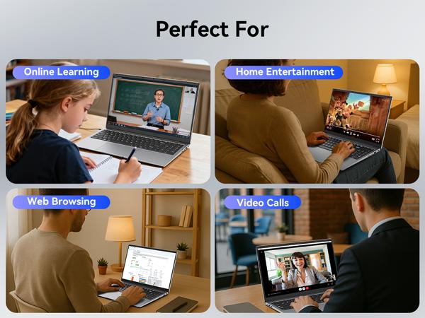 Essential Laptop 15.6" FHD Display Intel Celeron N4000 8GB RAM 256GB SSD Windows 11 Pro for Student Online Class Home Netflix Lightweight Portable
