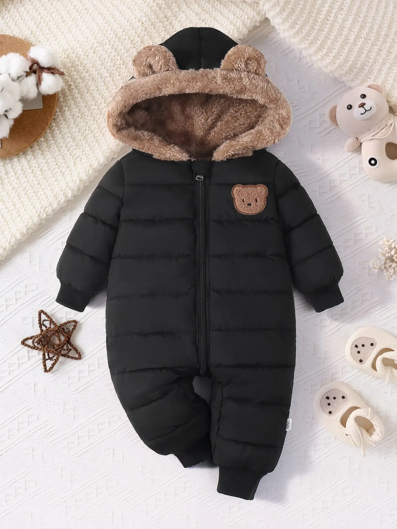 Cute Bear Thickened Warm Baby and Newborn One-Piece Bodysuit, Winter Onesie Snowsuit, Infant Outdoor Bodysuit, Easy to Match, Halloween Thanksgiving Christmas Gift, Newborn Onesies, Baby Clothing, Snow Suit for Babies