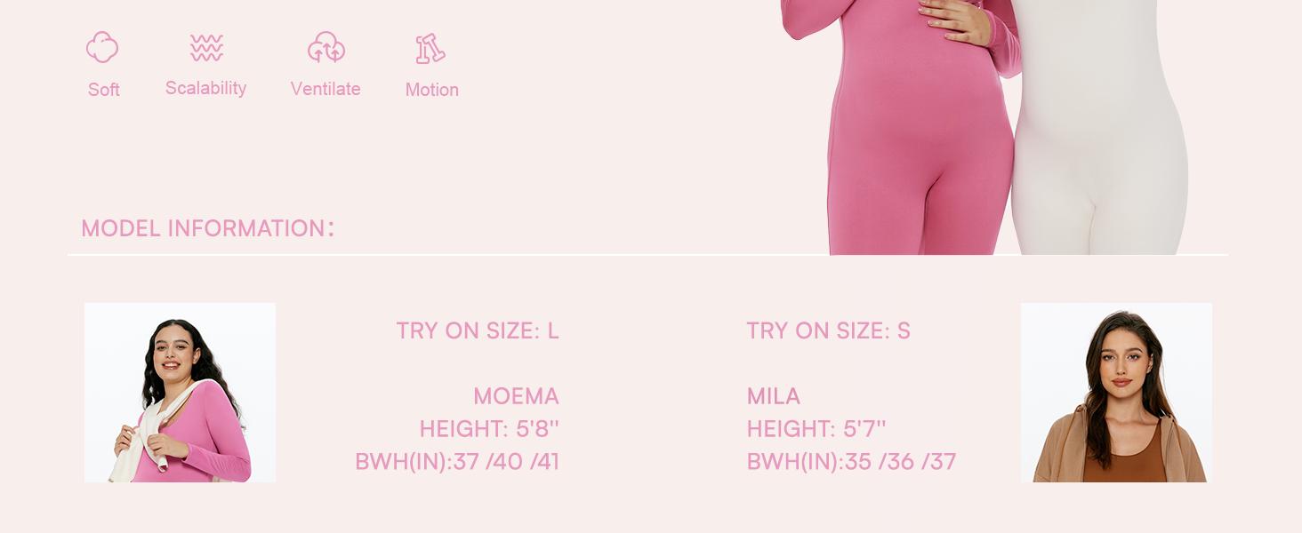 POSHDIVAH Women's Maternity Bodysuit Scoop Neck Long Sleeve Stretchy Jumpsuit Pregnancy Shapewear Romper