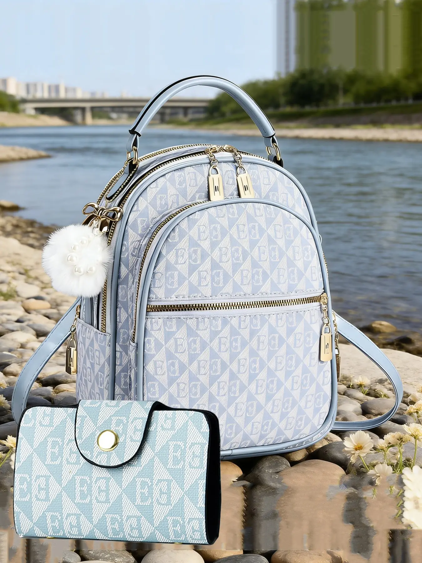 New Letter Print Mini Backpack for Women, Stylish Casual Versatile Handheld Shoulder Crossbody Bag, Multi-Functional Fashionable Bag Backpack Set