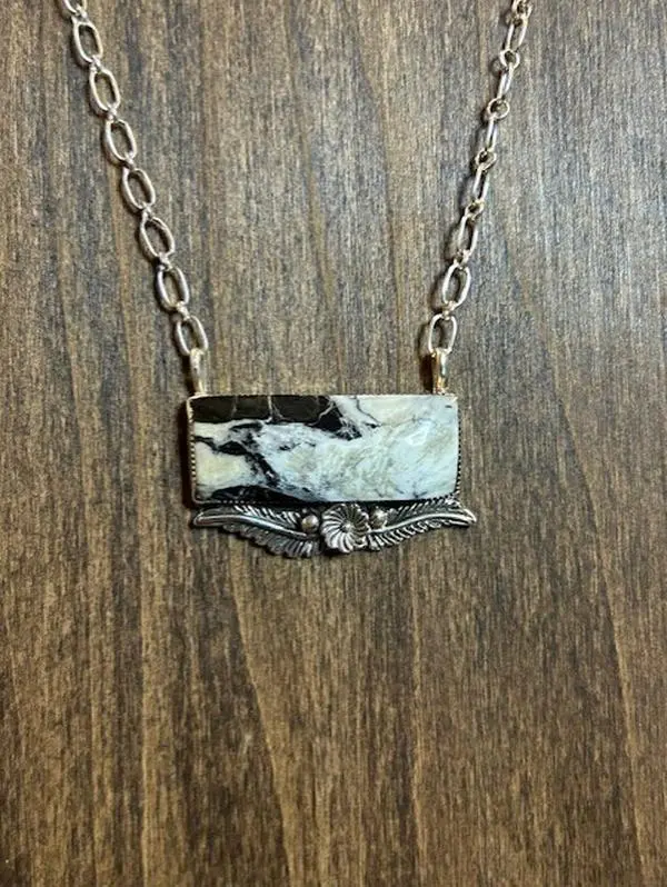 White Buffalo and Sterling Silver Bar Necklace