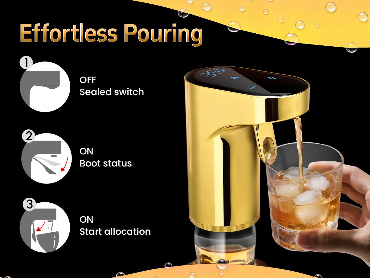 5-in-1 Electric Wine Decanter with Aerator,Digital Alcohol Bottle Dispenser Adjustable Dosing,Smart Whiskey Pourer, Liquor/Spirits Pump Automatic,Nice Gifts for Women Men Mom Dad Husband Boss (Gold)