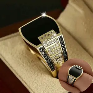 Fashionable 14k gold-plated ring with gemstones, suitable for weddings, engagements, gifts, and parties