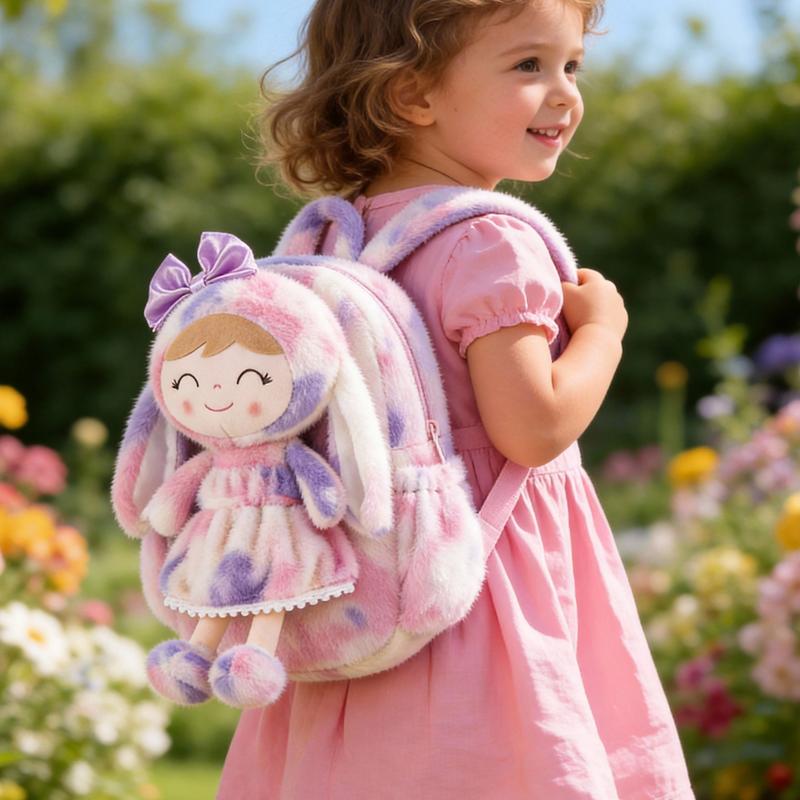 Gloveleya Easter Bunny Backpack for Toddlers - 11" Plush Doll Backpack with Detachable Rabbit Toy, Soft Stuffed Animal Bag for Girls 2-6 Years Old, Ideal Easter Basket Stuffer & Birthday Gift