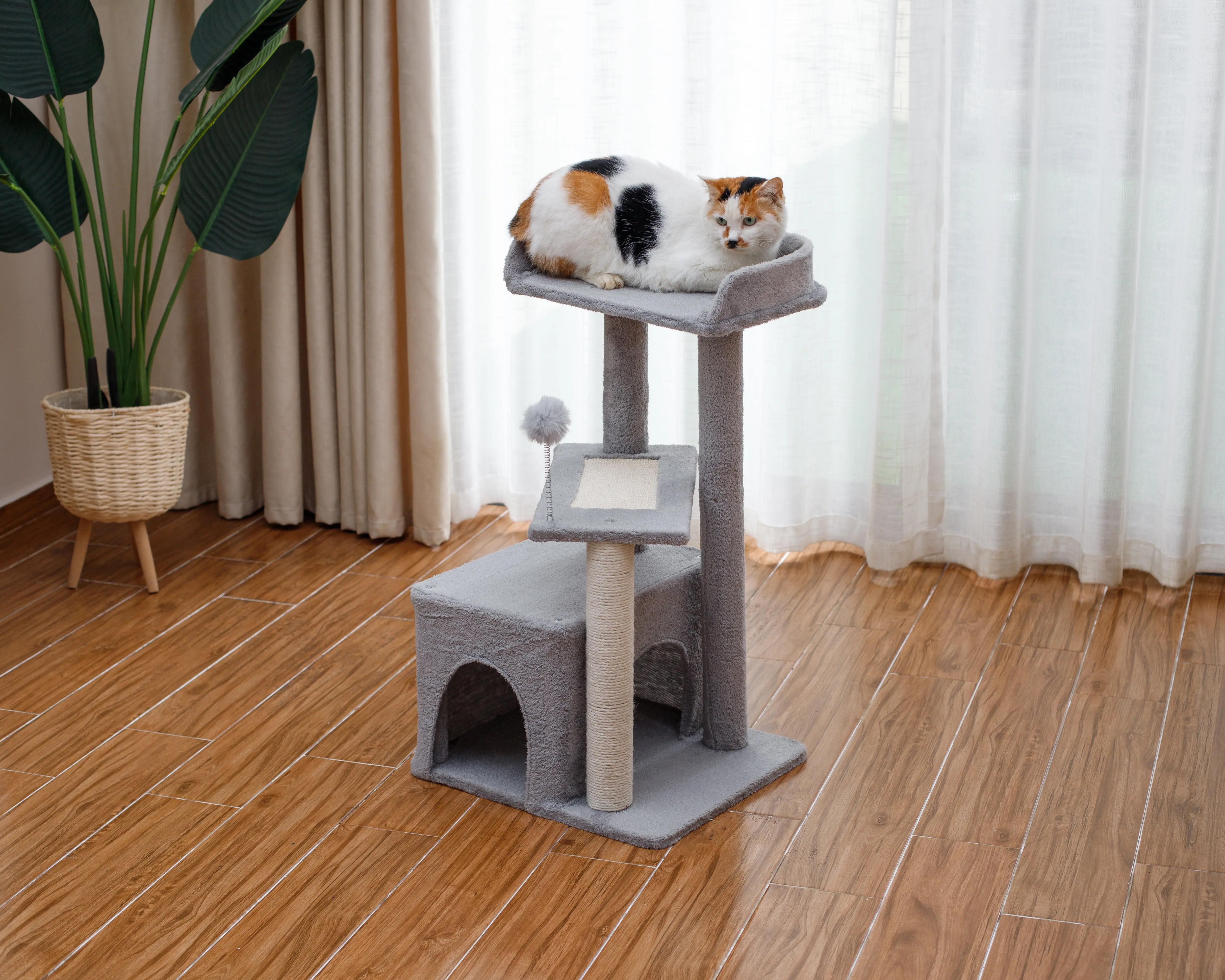 Cat Tree Tower for Indoor Cats, Tall Multi-Level Pet Furniture, Stable Kitty Play House with Sisal