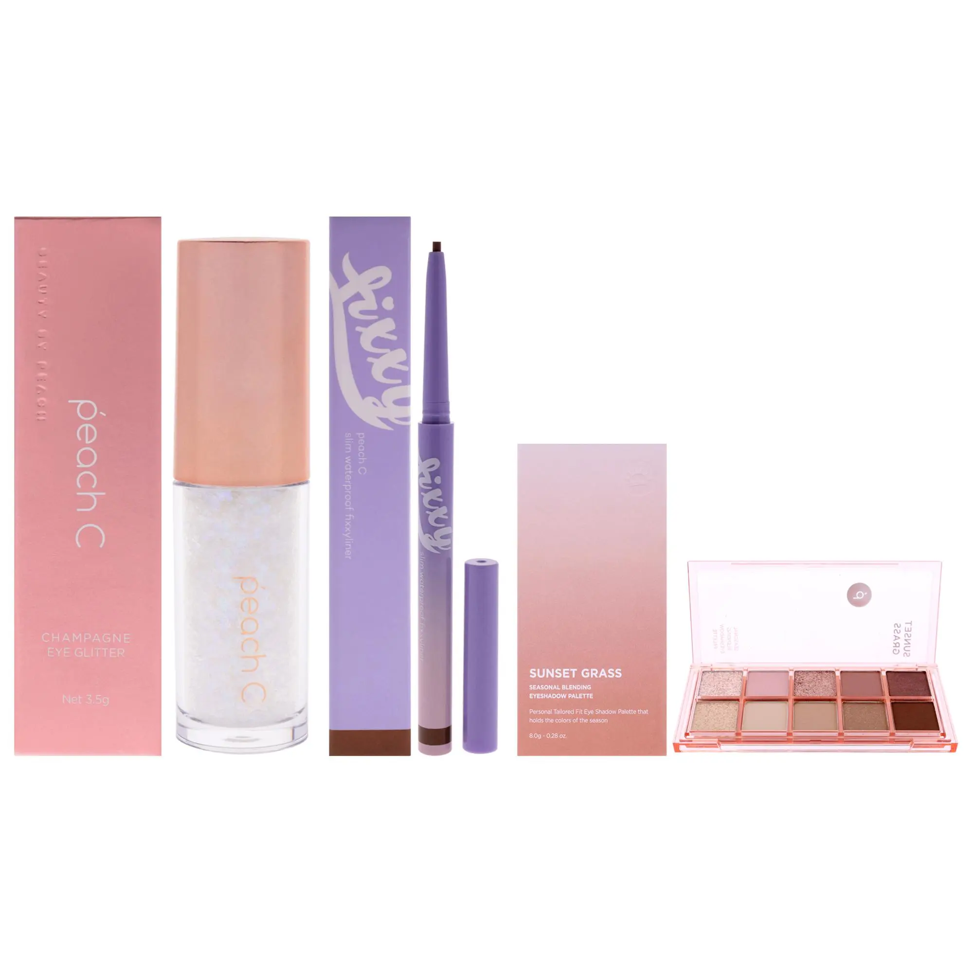 Peach C 3 Piece Makeup Kit for Women, Eye Set with Variety Shades Featuring Pure White & Sunset Grass Eyeshadow and Soft Brown Eyeliner, Women Makeup