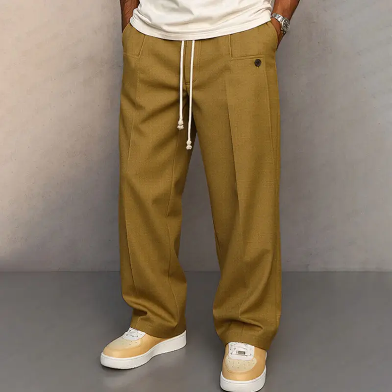 COOFANDY Men's Elastic Waist Spandex Casual Pants - Lightweight, Breathable, Drawstring Lounge Trousers with Pocket, Street Wear, Buttons, Adjustable Tie-In Men's Pants, Soft Fabric, Easy To Care