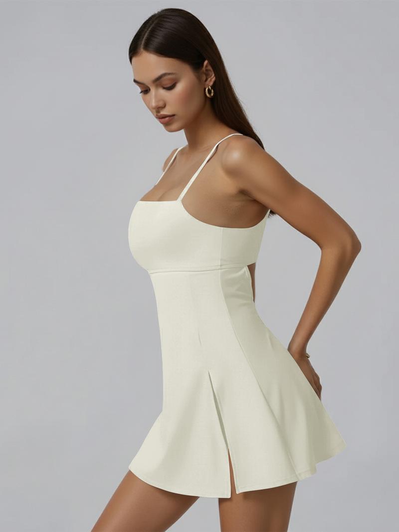 Women's Sports Dress with Built-In Bra Adjustable Straps Side Slit High-Low Hem for Golf Yoga Tennis Outdoor Activewear Stretchy Fabric for Tummy Control Support Yoga Apparel