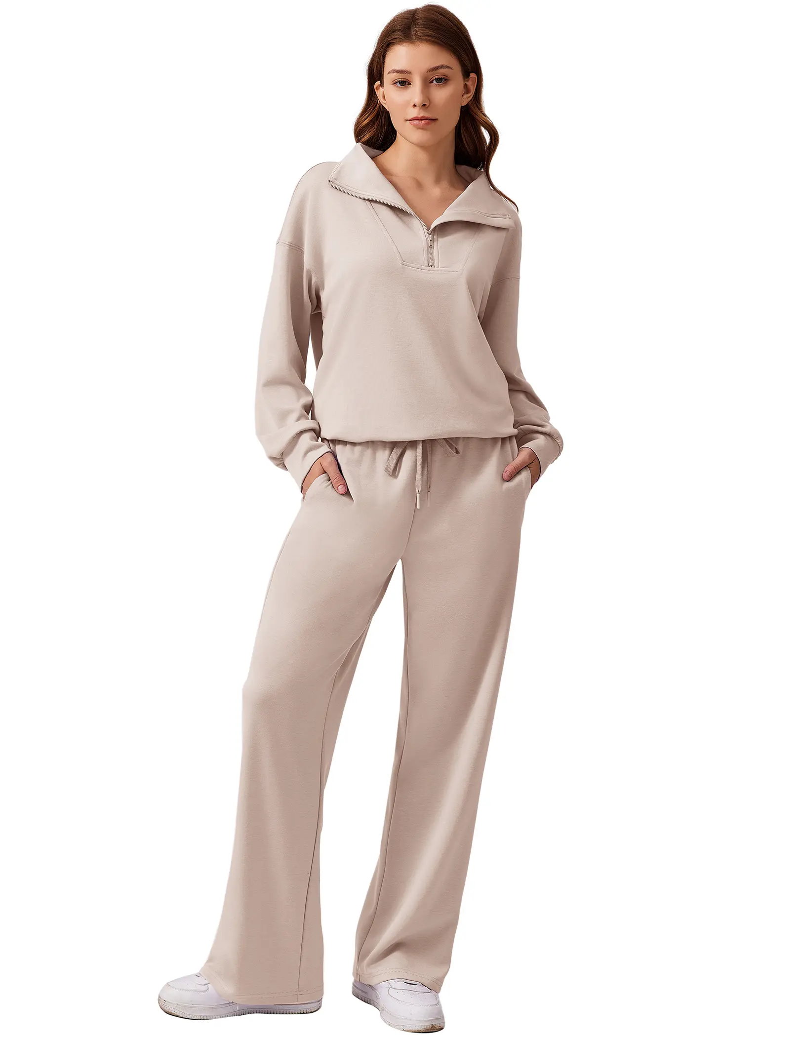 Pinspark Women's Two-Piece Sports Set Long-Sleeved Half-Zip Cardigan Sweatshirt Sports Pants Comfortable Wear Multiple Colors Sizes The product is relatively thin Runs large,back to school,back to school haul