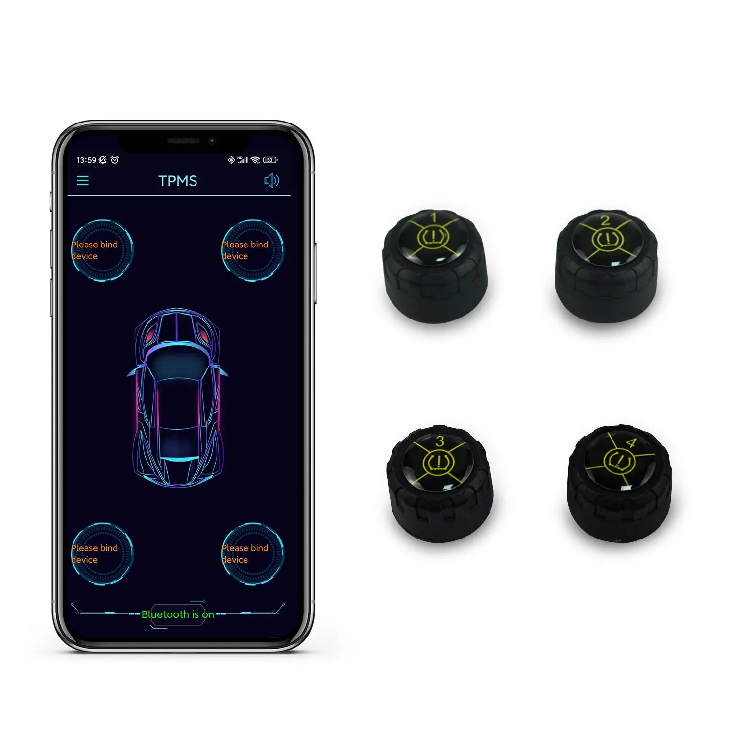 4 Wheel Tire Pressure Monitoring System, Wireless Tpms Sensor Kit, Includes 4 Sensors & Tools, Ideal for Car Maintenance, Car Accessories, Car Parts
