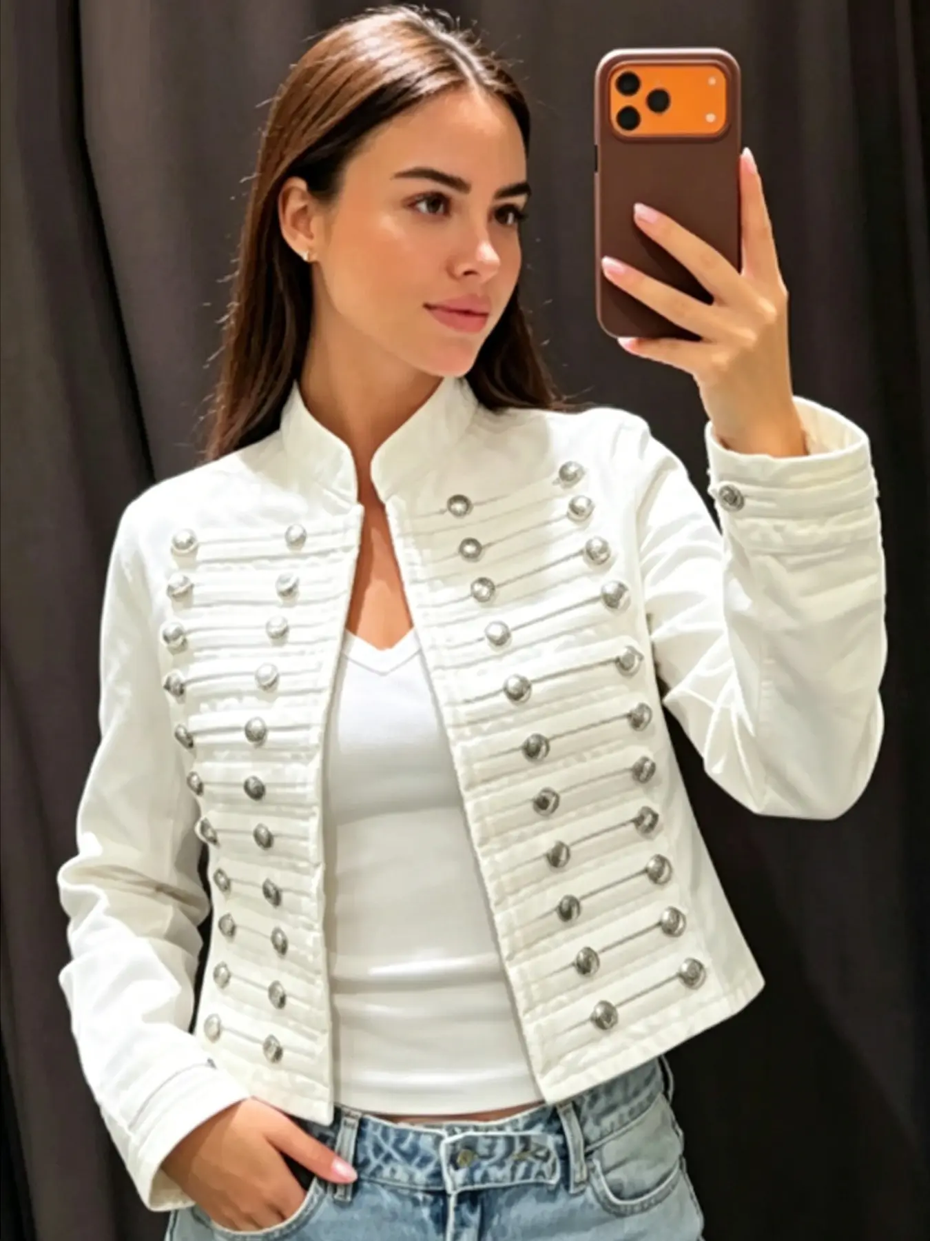 Cropped Button Denim Jacket Coats Demi-Season 2026 Y2K Light Wash Blue O-Neck Long Sleeve Top Fitted Jean Jacket Women Casual Fashion Streetwear Coffee Runs Night Out Outerwears Collars