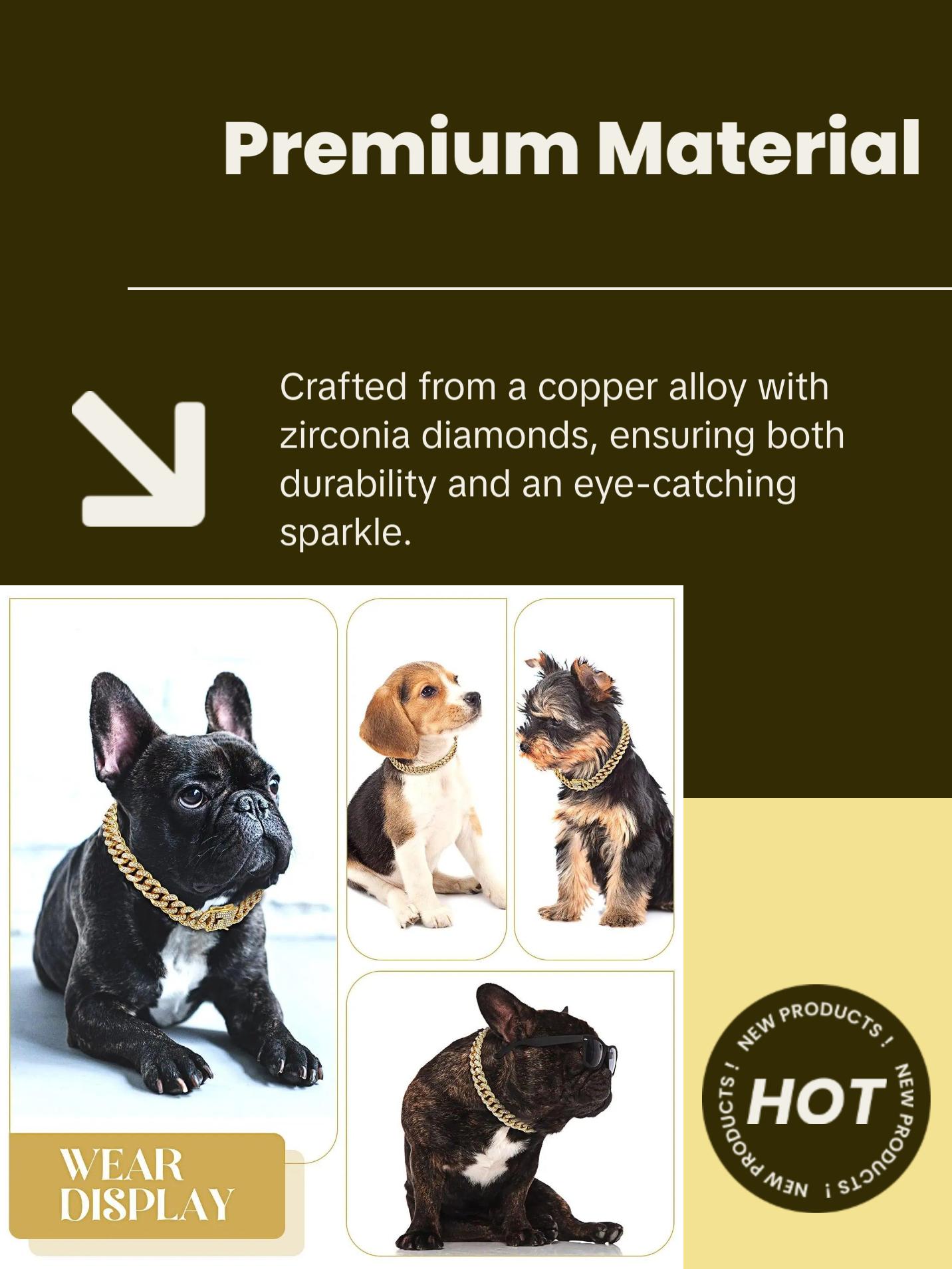 Diamond Cuban Dog Collar with Secure Buckle - Available in Multiple Sizes and Colors Diamond Cuban Dog Collar with Secure Buckle - Available in Multiple Sizes and Colors