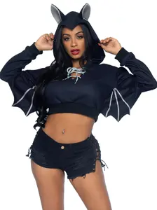 Bat Cropped Hoodie With Wings Halloween Womenswear