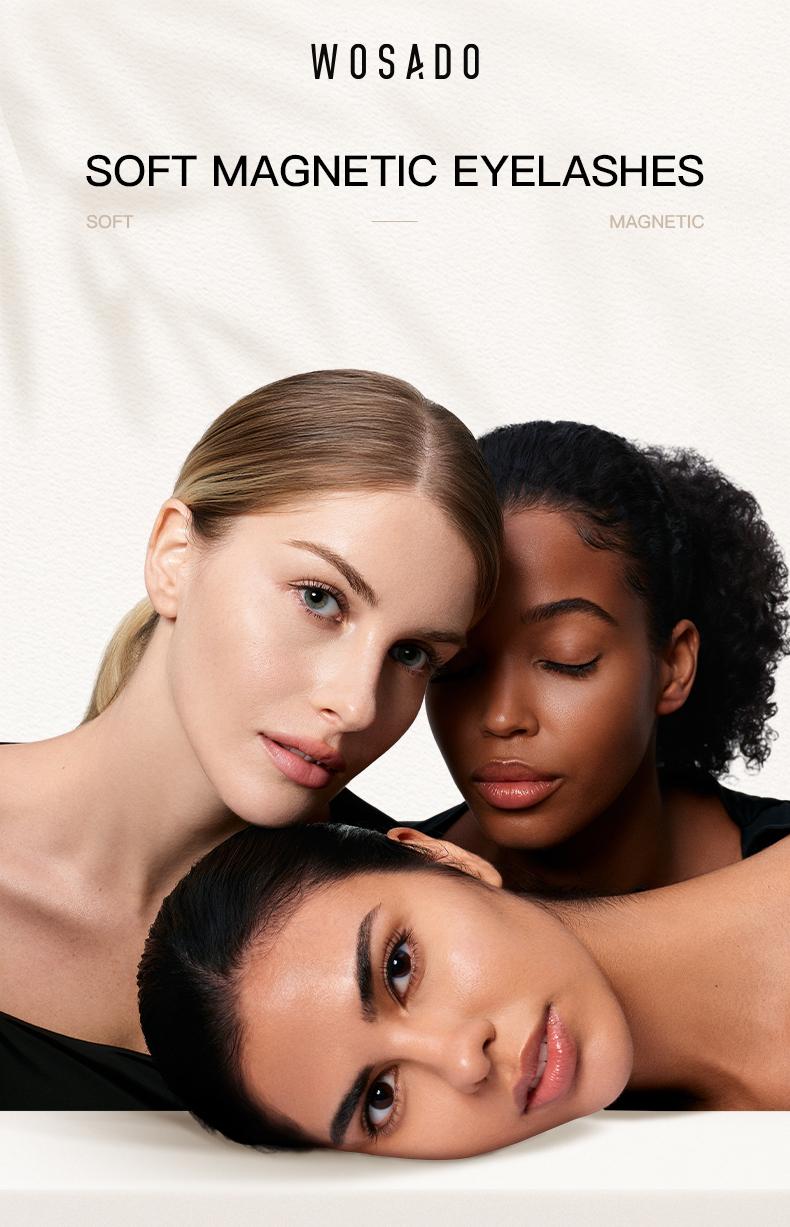 Wosado Soft Magnetic Eyelashes All-in-One Box, Reusable, Glue-Free, Waterproof, Lightweight, Natural Style Makeup Cosmetic