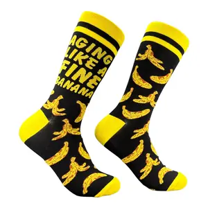 Men's Aging Like A Fine Banana Socks Funny Sarcastic Food Graphic Novelty Footwear For Men Funny Graphic Socks Comfortable Fitted Spandex Cotton