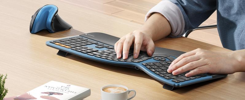 ProtoArc EK01 Plus Backlit Full Size Wireless Ergonomic Keyboard and EM11 NL Dual Bluetooth Vertical Mouse