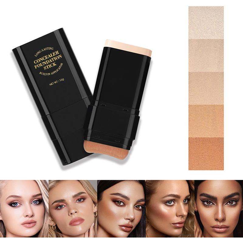 5-color Dual -Ended Foundation Concealer Stick, Dual-ended with Built-in Brush, Moisturizing & Lightweight，Versatile Cosmetic Tool