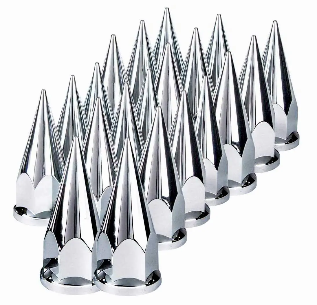 TORQUE Chrome Plastic Spiked Lug Nut Covers (33mm Screw-On, 20 Pcs) - Fits 20" Wheels, Volvo/International Semi Trucks & Freightliner (Cascadia, Columbia, M2, FLD) (2 x TR10570), Wheel Covers