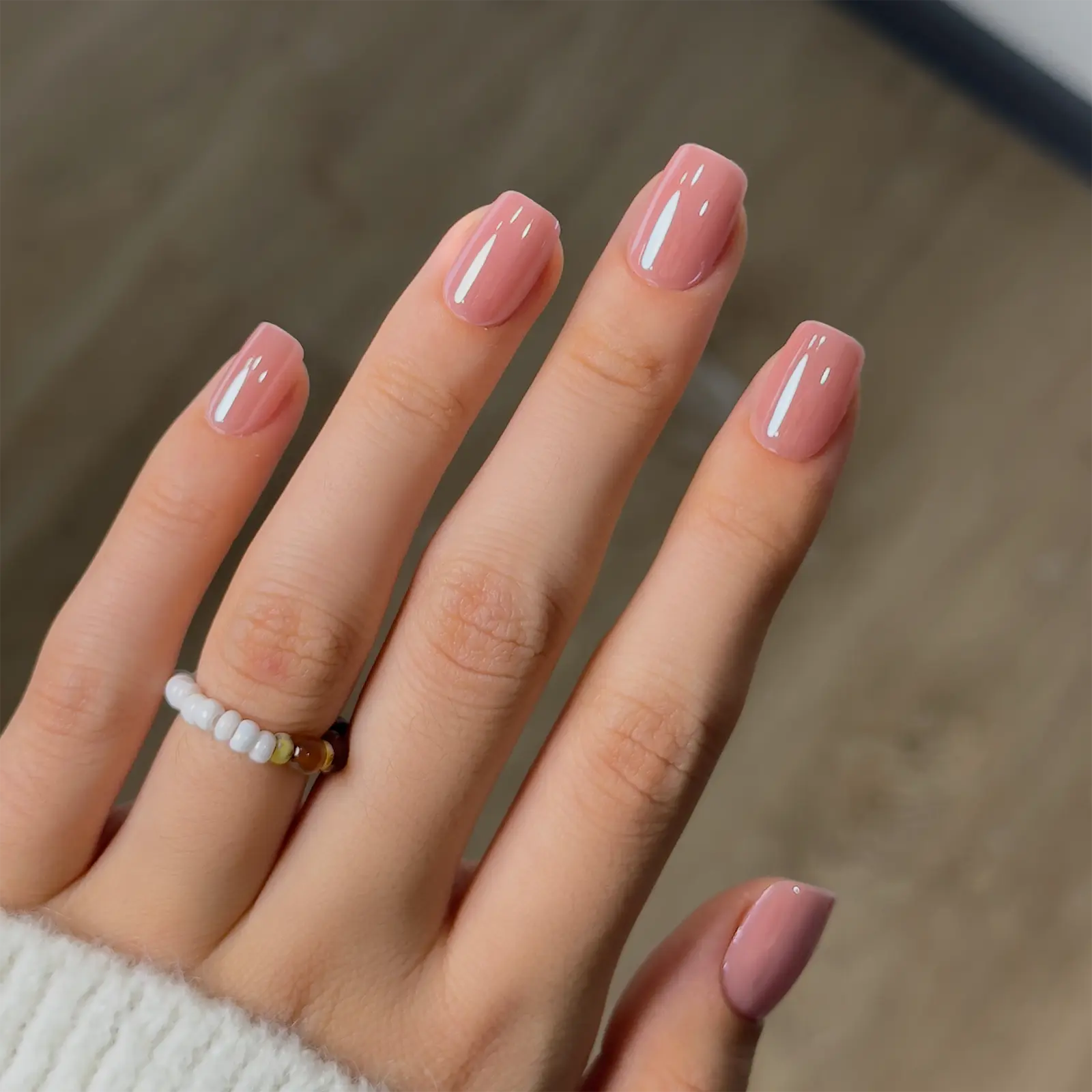 CurvLife Pink Nude Chrome Press On Nails | 30Pcs | Short Square Fake Nails | Pearl Glazed Finish | Summervibes | Easy Apply, Natural & Comfortable | Daily, Business & Elegant Nail Art