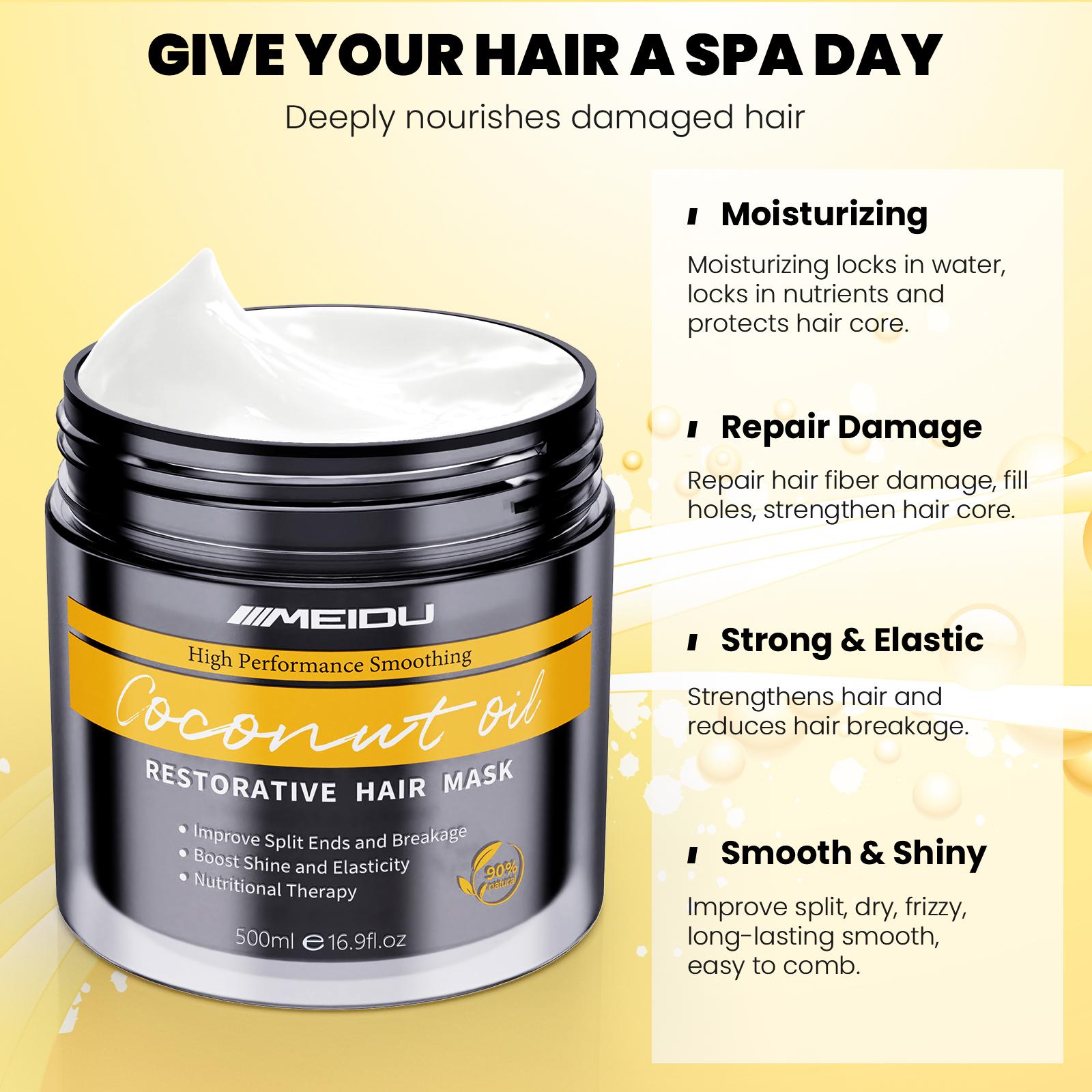 MEIDU Keratin Hair Mask, Ginseng and coconut oil deeply nourish and repair hair strands, Smooth Moisturizer Hydrating, Collagen Hair Treatment MEIDU Keratin Hair Mask, Ginseng and coconut oil deeply nourish and repair hair strands, Smooth Moisturizer Hydrating, Collagen Hair Treatment