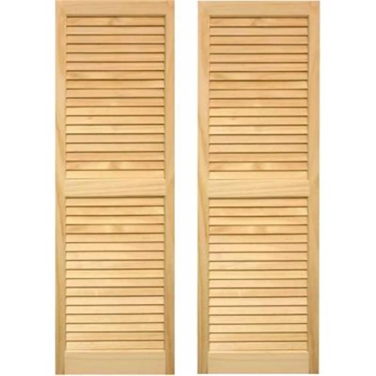 212 MAIN Pinecroft SHL63 Unfinished Pine Exterior Louvered Shutters, 15x63in, Heavy Frame, Mortise and Tenon Construction, Windowlouvers, Decorative Hardware Available, Pine Wood