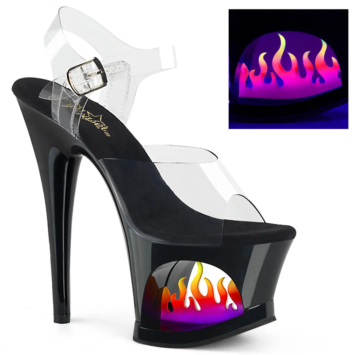 Women's Stylish Open-Toed Platform High Heels Sandals - Flame-Accent Statement Shoes for Date Night Outfits, Bold Look (Moon-708FLM), High Heel Shoes, Platform Heels Sandals