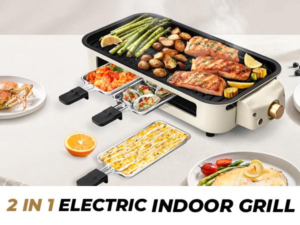 Pukomc ProGrill 2-in-1 Electric Grill | Reversible Grill/Griddle Plate, 1500W Dual-Zone Temp Control, Detachable & Dishwasher Safe, Stainless Steel + Oil Drip Tray
