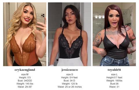 Popilush Fit Shapewear Bodysuit  Deep-V Neck Lace Bodysuits Basic Womenswear Tops Or Leather Skirts Underwear Sleeveless Long Sleeve Bodysuit Buckle Breathable Smooth