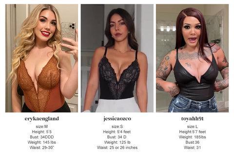 Popilush Fit Shapewear Bodysuit  Deep-V Neck Lace Bodysuits Basic Womenswear Tops Or Leather Skirts Underwear Sleeveless Long Sleeve Bodysuit Buckle Breathable Smooth