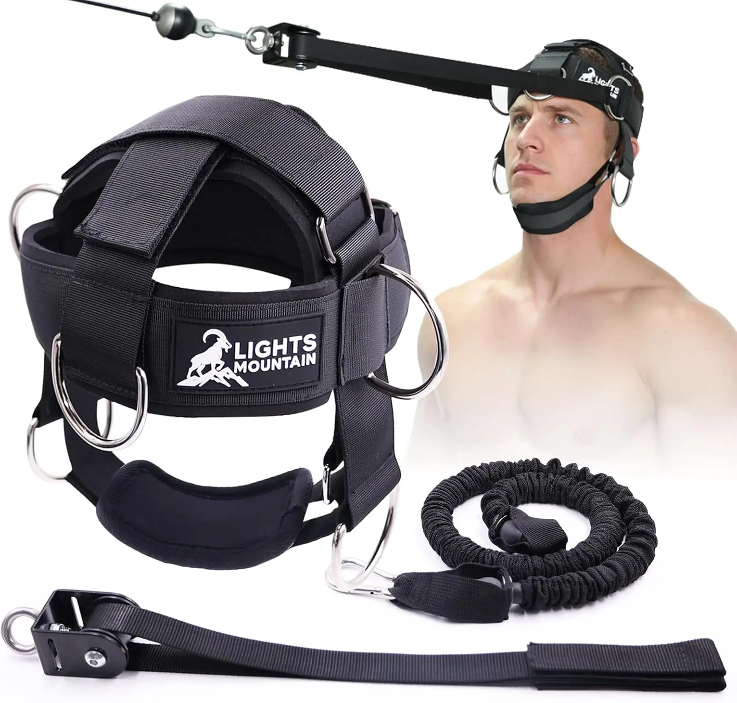 Adjustable Neck Harness with Pulley System, Resistance Bands, Padded Adjustable Straps - 360° Neck Training, Boosts Strength, Improves Posture for Athletes & Fitness Enthusiasts, Enhances Neck Strength