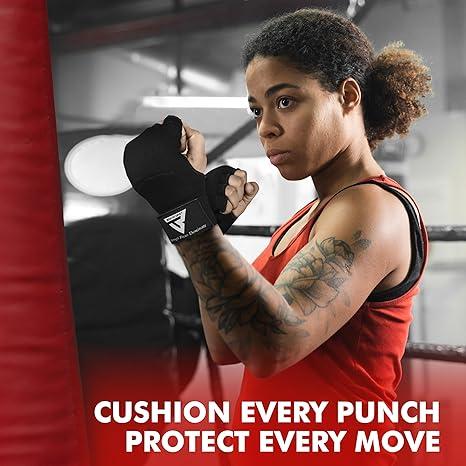 Gel Boxing Hand Wraps Inner Gloves for Men and Women, Quick 76cm Long Wrist Straps, Elasticated Padded Boxing Wraps for Muay Thai, MMA, Kickboxing, Martial Arts