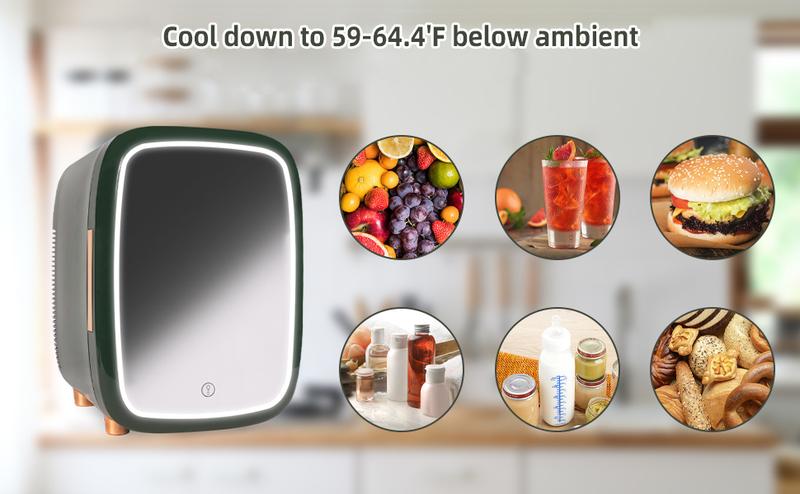iceBLUE 12L/15 Cans Skincare Mini Fridge with 3-Mode Dimmable LED Light Mirror Low Noise Portable Design for Drinks Makeup Dorm Cooler & Warmer Black skincare mini  brands  fridge Beauty Refrigerator minifridge hack