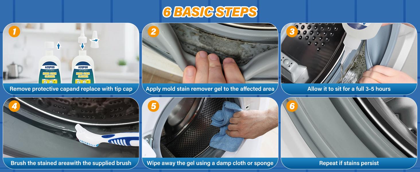 Heavy Duty Stain Cleaner Gel for Washing Machine Front Loader Door Seal, Shower, Bathroom Grout, Tile, Caulk – Powerful Mold & Mildew Remover Gel – Deep Cleaning Household Solution – 7 Fl Oz