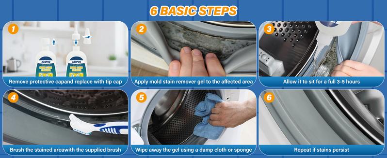 Heavy Duty Stain Cleaner Gel for Washing Machine Front Loader Door Seal, Shower, Bathroom Grout, Tile, Caulk – Powerful Mold & Mildew Remover Gel – Deep Cleaning Household Solution – 7 Fl Oz