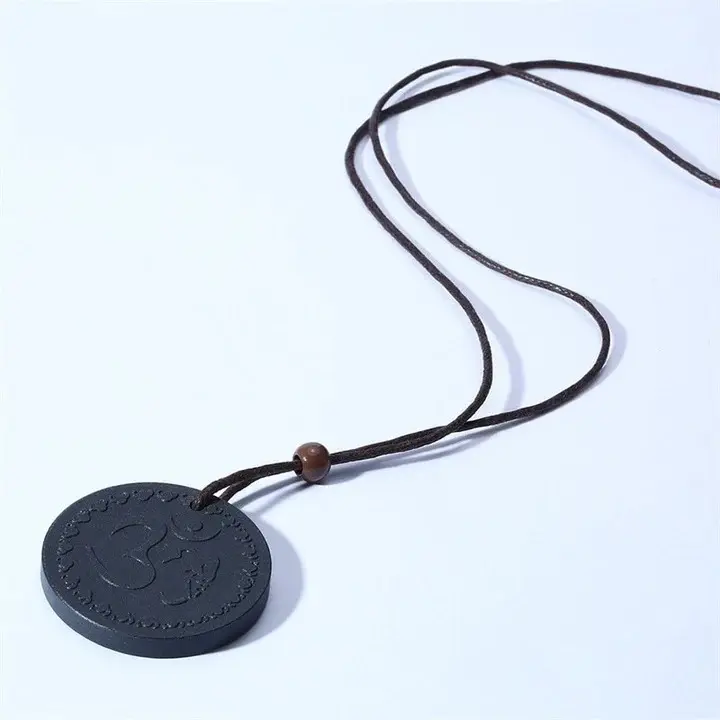 Lava Stone Pendant Necklace, Round 43mm Quantum Energy Spiritual Jewelry for Unisex, Hypoallergenic with Adjustable 32-66cm Rope Chain, Natural Stone Pendant, Daily, Daily Wear